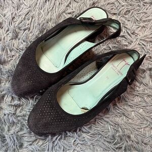 Thierry Rabotin Dark Navy Suede Sling Back Shoes Size 9.5 EU 40